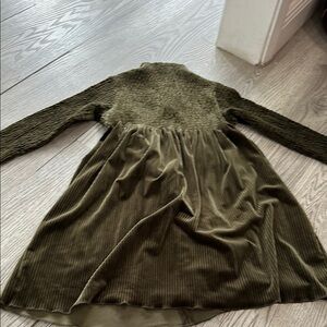 Girls Olive Green Long Sleeve Knit & Corduroy Dress